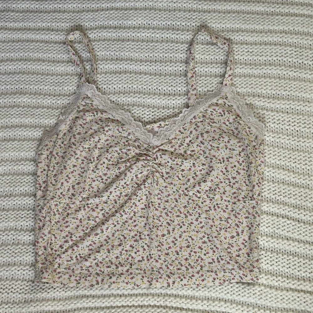 Floral Lace Trim Tank, Size S